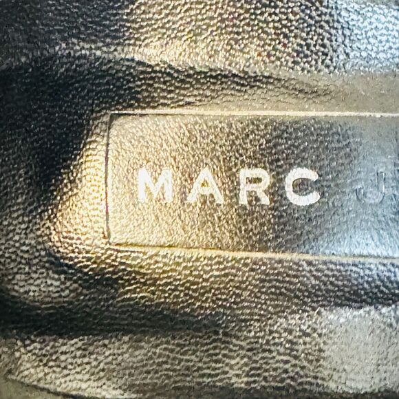 Marc Jacobs Shoes Womens 7.5 Black Velvet Patent Leather Heels Bow Peep Toe Pump - Picture 11 of 13